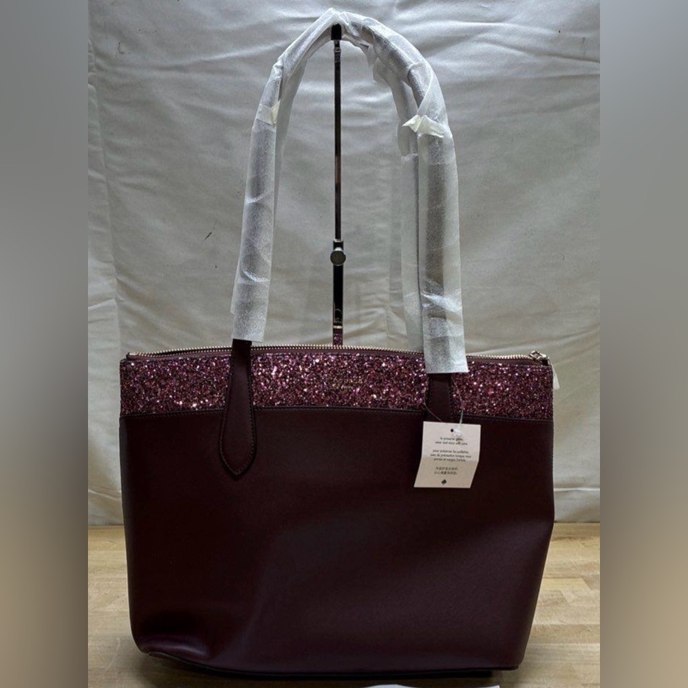 Kate Spade Burgundy Tote with Pink Glitter Trim NWT